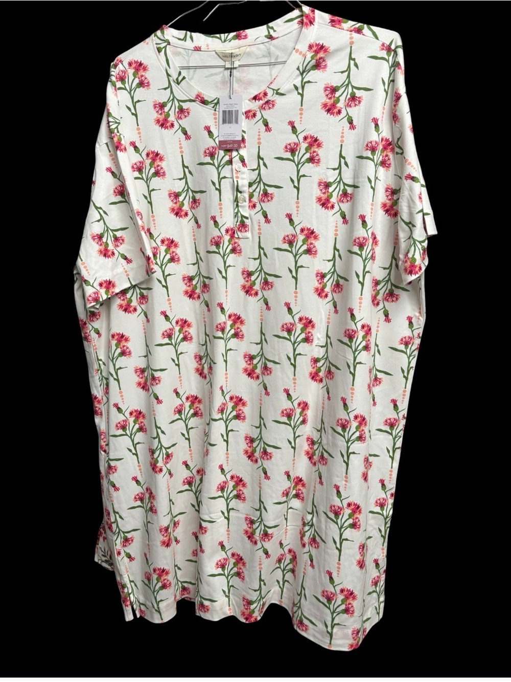 Vera Bradley Cotton Henley Night Dress Bachelor Buttons Pink Floral